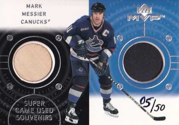 stick puck karta MARK MESSIER 01-02 MVP Super Game Used Souvenirs /50